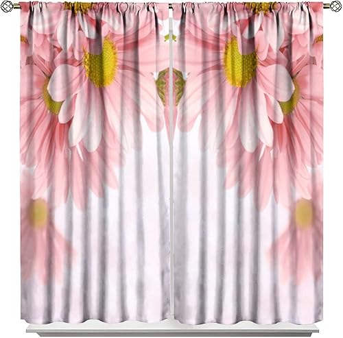 Miniatura 12 de Cortinas rústicas de cocina de granja, margaritas florales de granja de primavera, cortinas opacas de madera retro con bolsillo para barra, cortinas