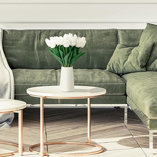 Miniatura 33 de 10 piezas de tulipanes rosados, flores falsas de poliuretano, tulipanes artificiales de tacto real, tallo único, tulipanes florales falsos, ramo