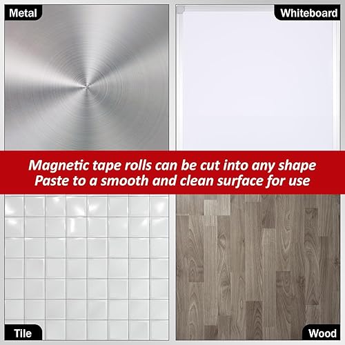 Miniatura 6 de Cinta magnética con respaldo adhesivo 3M, tiras magnéticas flexibles multiusos para uso doméstico y oficina, fácil de cortar y usar (10 pies x 116