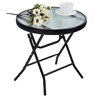 PHI VILLA Tavolino rotondo pieghevole in vetro e metallo, tavolo da caffè