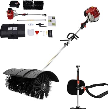 Gas Handheld Sweeper,Outdoor Hand Held Gas Power Broom,52cc 2Stroke Gasoline Power Broom Walk Behind Sweeper Cleaning Driveway Tools High Performance Cleaner A