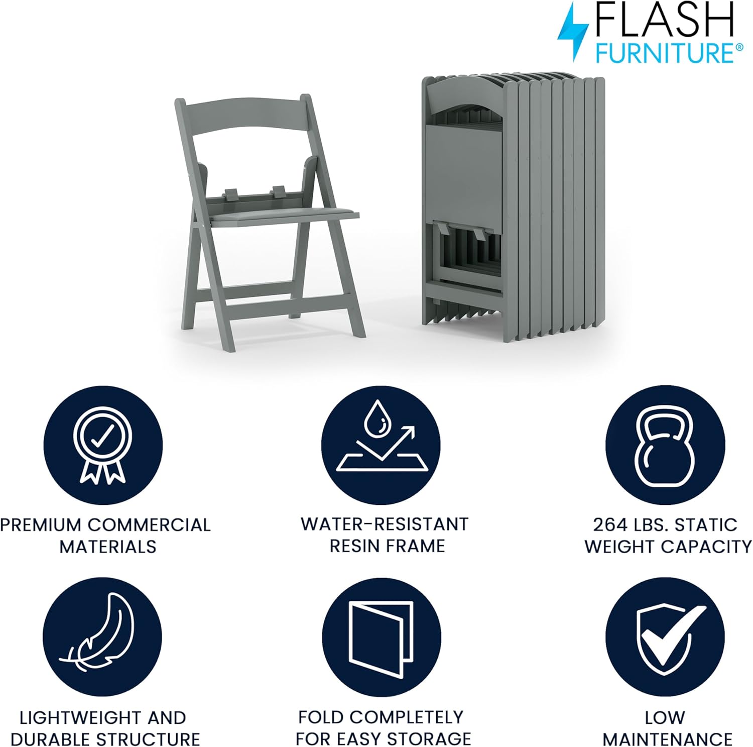 Flash Furniture Hercules Set of 10 Kids Gray Resin Folding Chair with Gray Vinyl Padded Seat