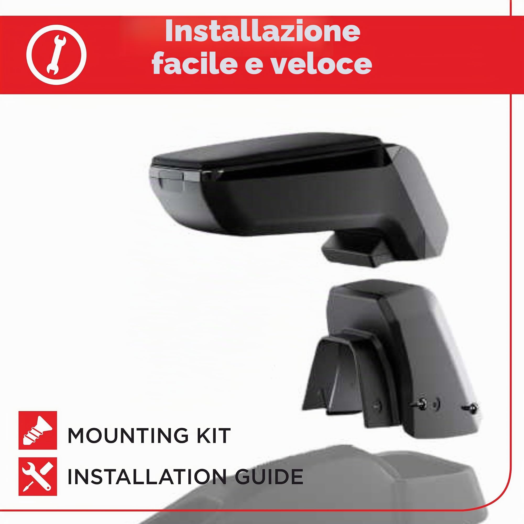 Bracciolo per Auto | Compatibile con Ford Fiesta VII (2017-) (USB AUX) | Elaborato in Similpelle | Pieghevole | Accessori per Interno Auto | Grande Comfort