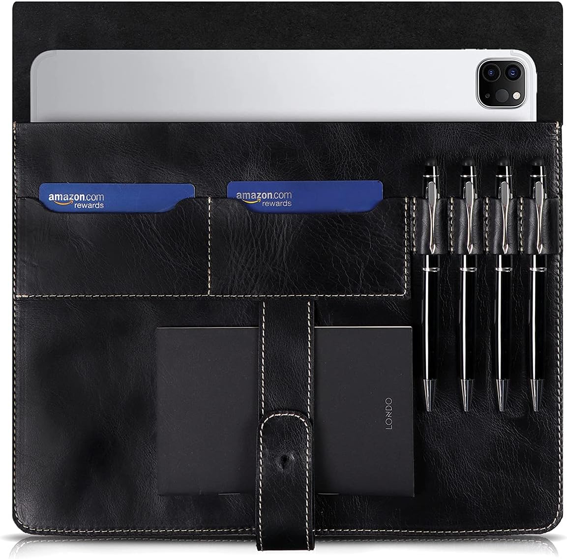 Londo Genuine Leather Tablet Cover with Two Card Slots & Leather Pen/Apple Pencil Holders (Black, 11 Inch) - Image 5
