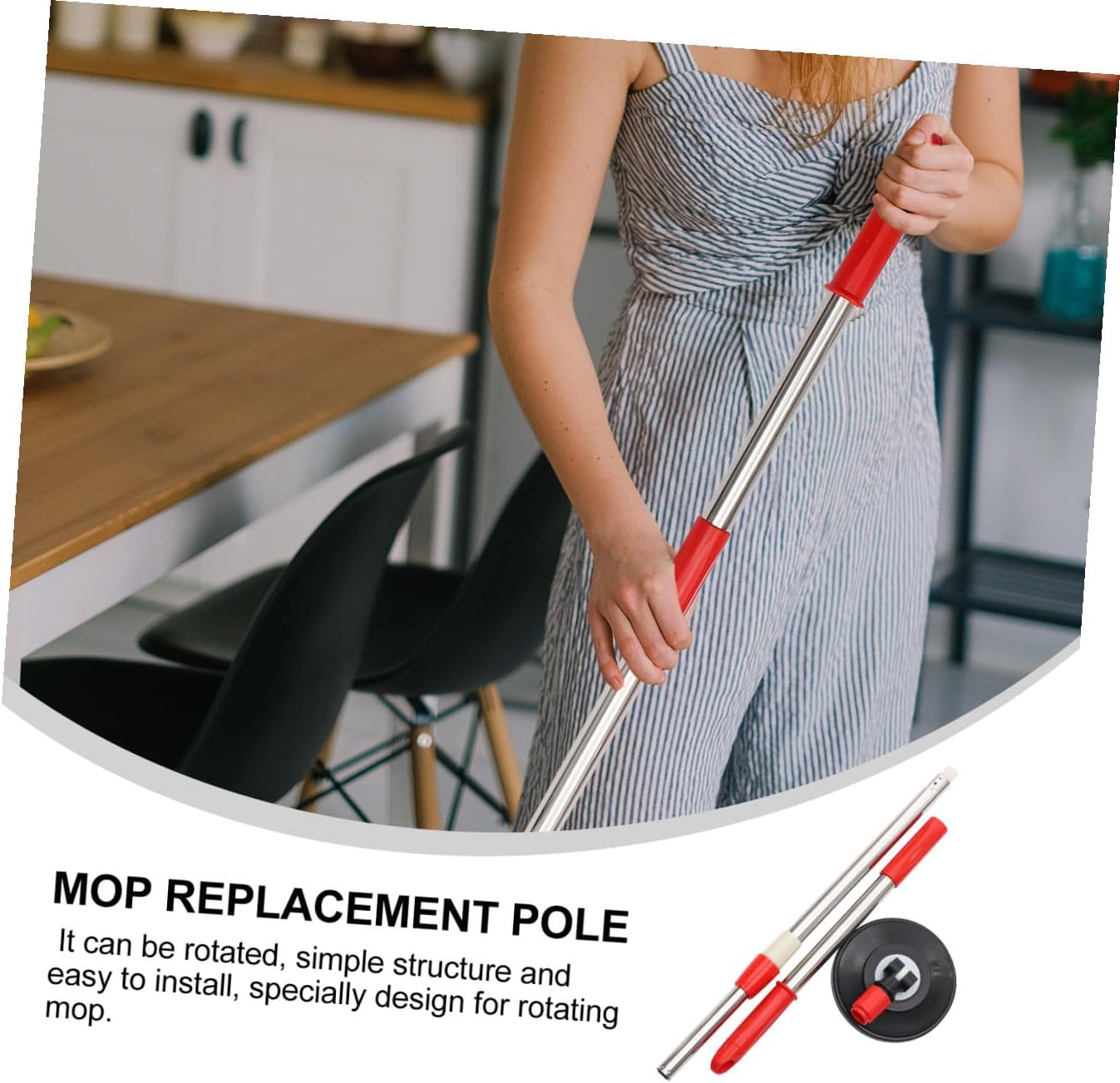 Stainless Steel Rotating Mop Handle Replacement Pole Commercial Mop Stick Accessory for Home and Floor Cleaning