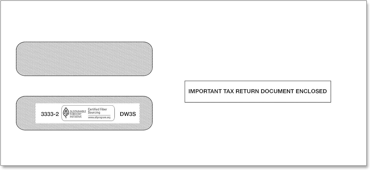 ComplyRight Self-Seal Double-Window Envelopes for W-2 (5210 & 5211) Tax Forms, 8-1/2" x 3-7/8", Pack of 100 Tax Mailer Envelopes