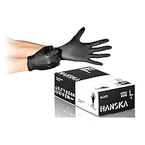 HANSKA 100 Guanti Monouso Nitrile Neri – Senza Polvere – Usa e Getta- Ambidestri – Non Sterili – Base di Gomma – Adatti per Ambiti Medici, Manipolazione degli Alimenti (100, L)