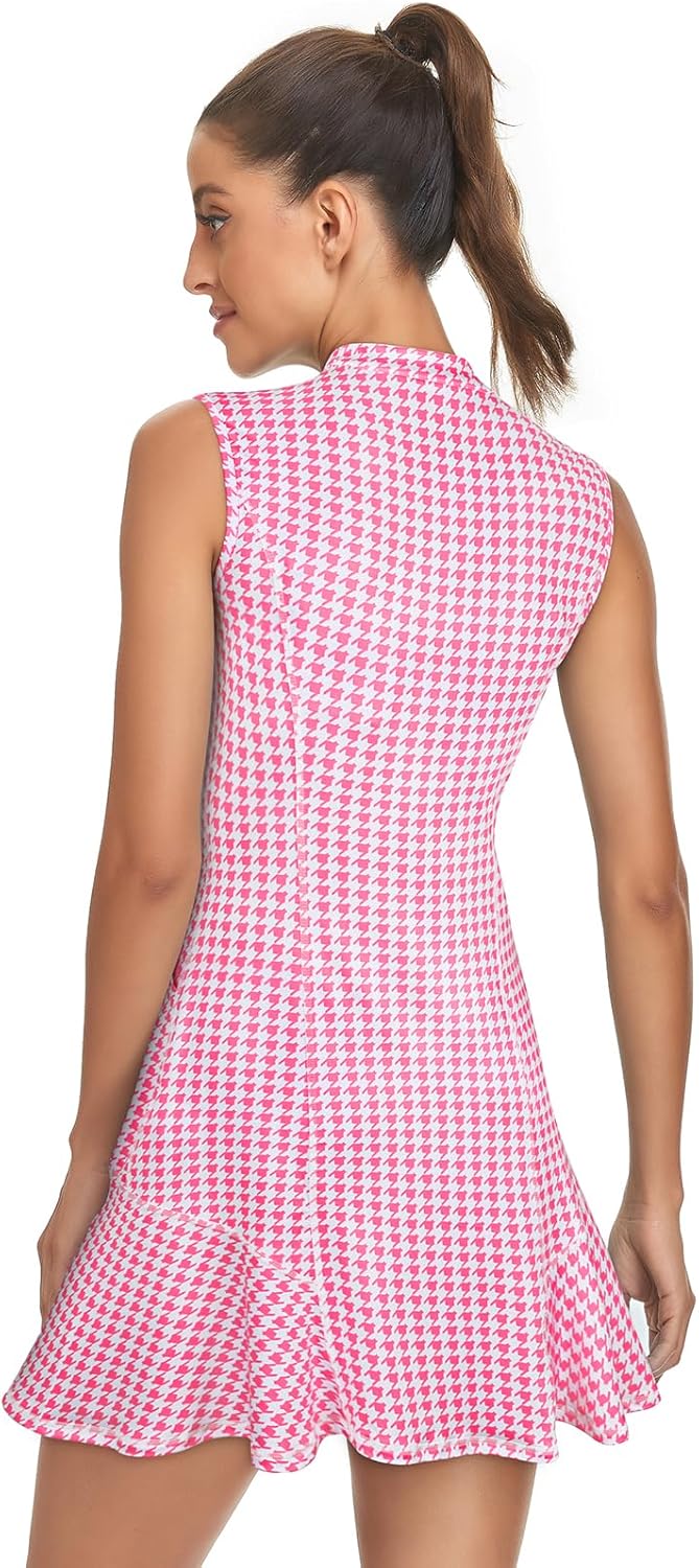 Tanst Sky Women's Golf Dress with Shorts Zip Up Quick Dry Sleeveless Pockets Tennis Workout Dresses