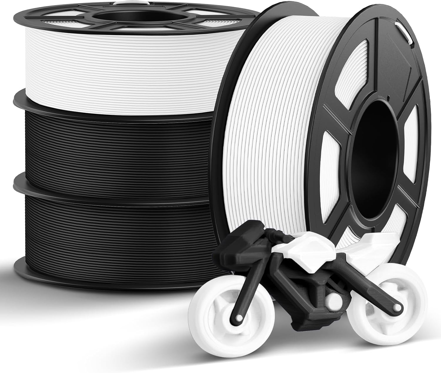 TECBEARS Rapid PETG Filament Bundle，High Speed 3D Printer Filament 4KG, High Toughness PETG, Pack of 4, Black+Black+White+White