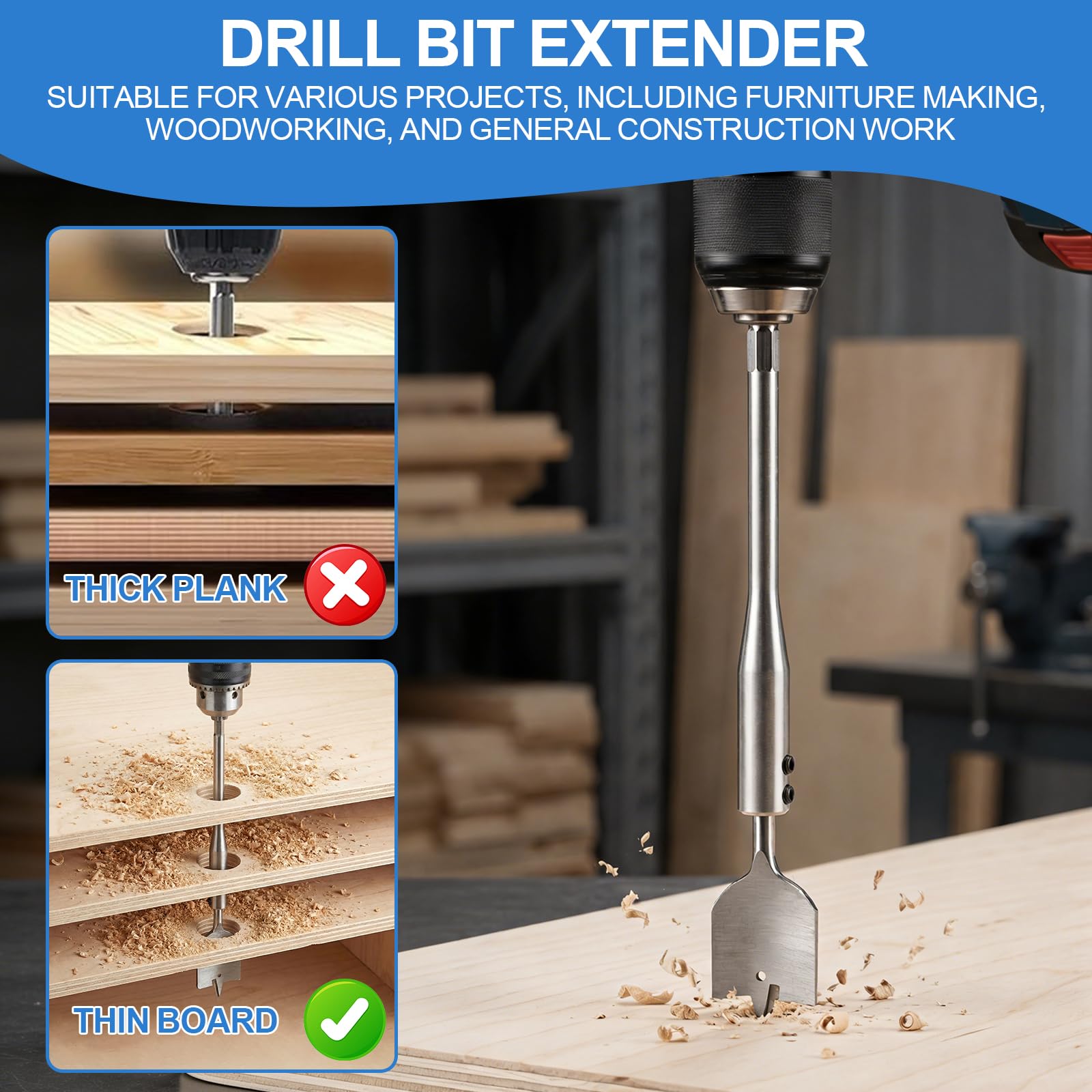 2 Bohrer VerläNgerung,Extra Lang Verlängerungsstange Bohren,1/4 Zoll Schaft Bohrerverlängerungssatz,BohrverläNgerung Aus Karbonstahl,für Holzspatenbohrer Besonders Tiefe Lochfräsungen und Durchbrüche