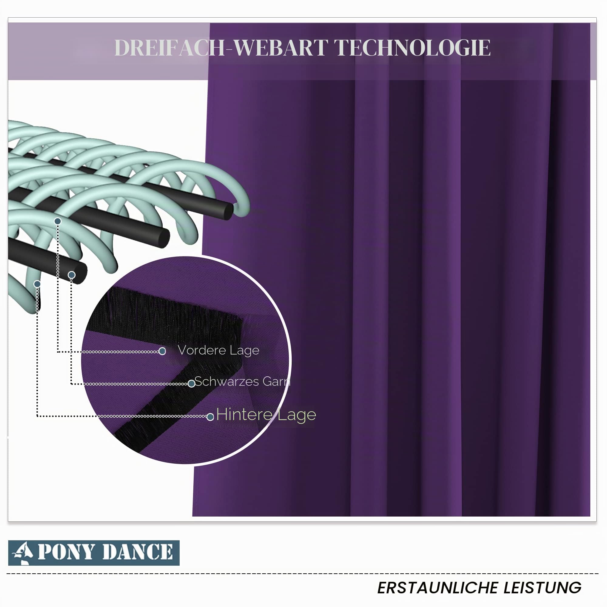 PONY DANCE Schlafzimmer Gardinen und Vorhänge Verdunkelung Thermovorhang | 2er Set, H240 x B140 cm, Thermal Curtains Blackout, Hitzeschutz, Sichtschutz, UV-Schutz, mit Ösen, für Wohnzimmer, Violett