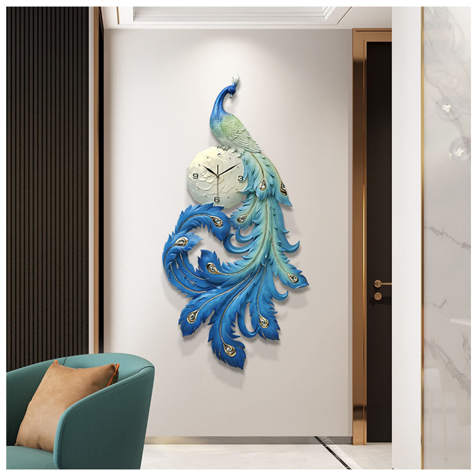 Kreatywny Cichy Zegar Ścienny Do Salonu, Sypialni, Biura, Wiszący Na Ścianie, Nowoczesny Metalowy Zegar Ścienny 3D Z Pawiem, 90 * 46 Cm,130 * 69cm