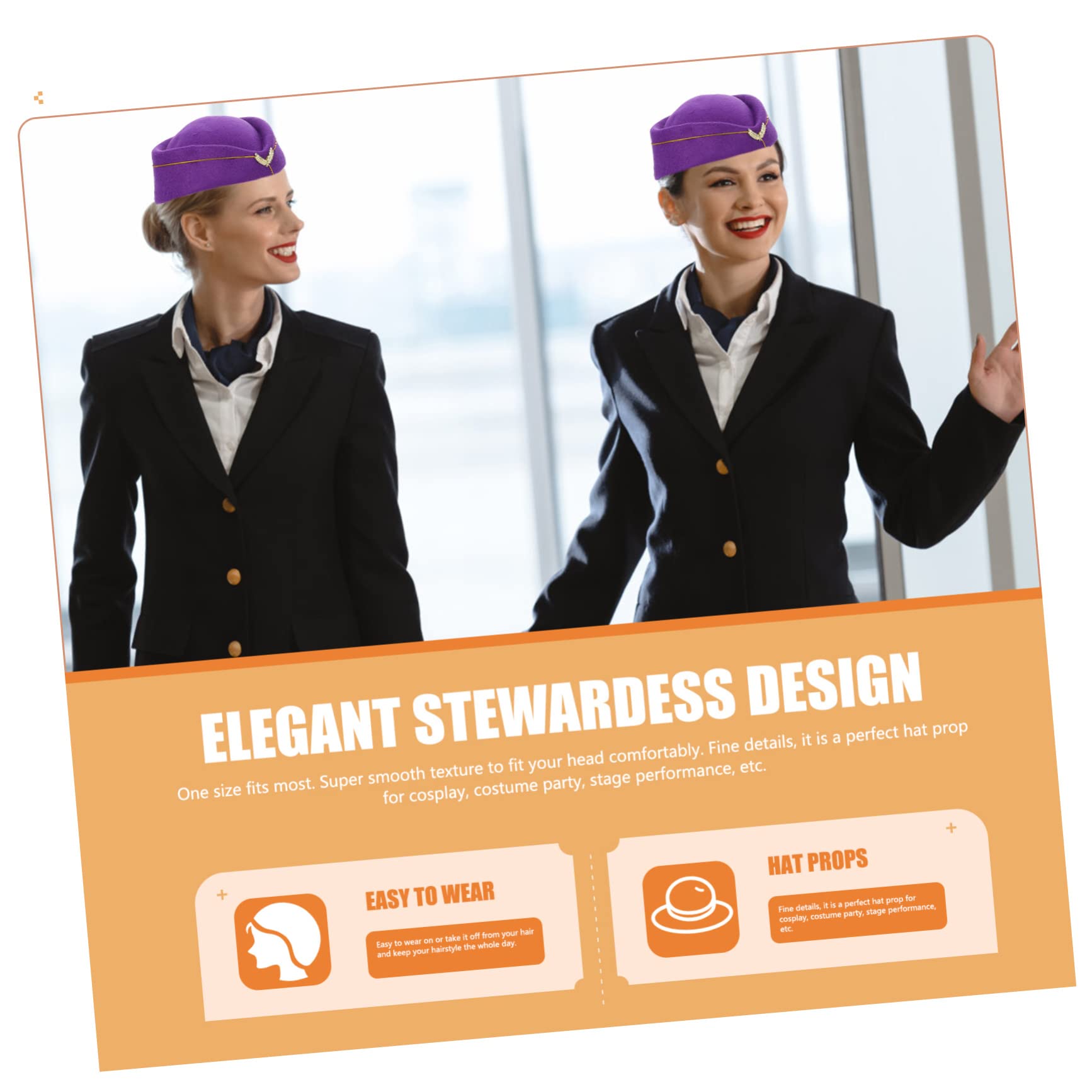 5piezas Sombrero De Azafata De Aerolínea Para Disfraces Elegante Gorra De Uniforme Cosplay Para Fiestas Eventos y Espectáculos Morado