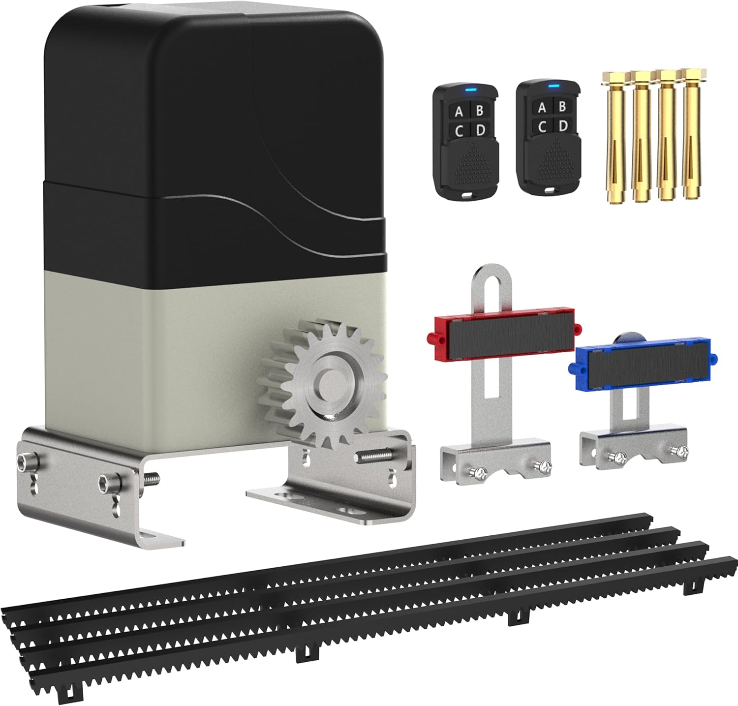 Blütezeit MJ-300 Sliding Gate Opener with 13.12ft Nylon Gear Racks – 900lb Lightweight Gate Motor, Quiet Rack Drive, Remote Controls & Auto-Close Function