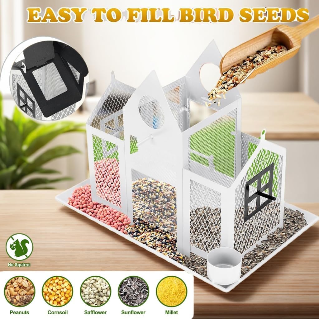 Solar Vogelfutterspender Haus zum Aufhängen im Freien, 3,2 kg große Kapazität, Metall, Wildvogel-Futterstation, Eichhörnchensicher für draußen, mit Wasserbecher, Kardinal-Vogelfutterhaus, Geschenk für
