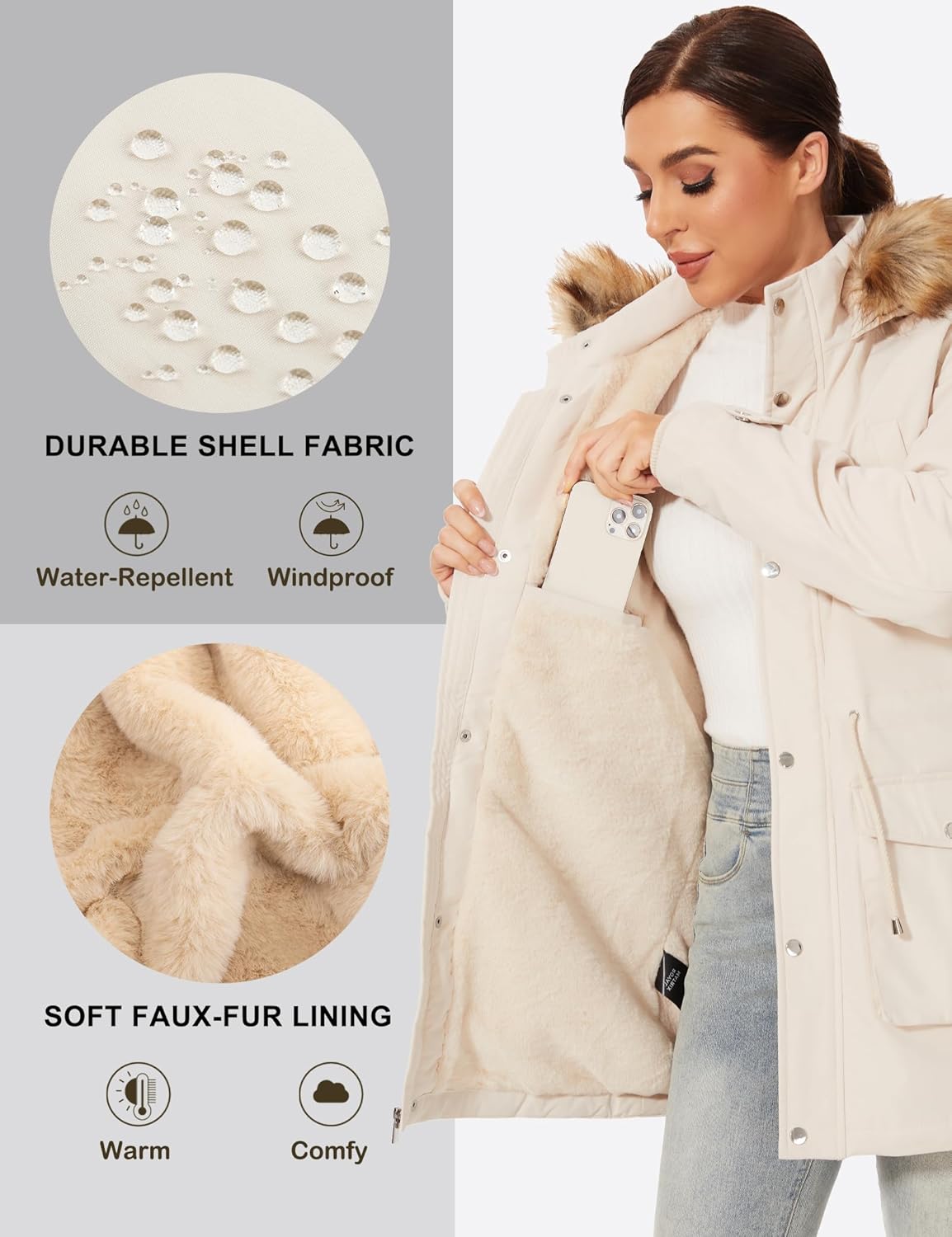 ROYAL MATRIX Women's Parka Coat Winter Warm Parka Jacket Fleece Lined Parka Coat Long Winter Coat with Hood - Image 4