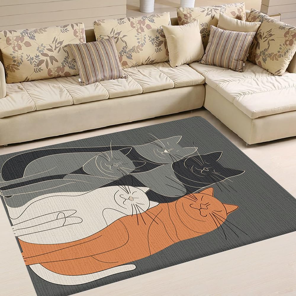 Vintage Cat Area Rug - Large Cat Area Rug Outdoor - Cat Rugs Non Silp for Boys Girls Teens Adults Cat Lovers, Cat Carpet for Home Decor, Cat Pattern Rug for Living Room 5x8, Cat Bath Rug Washable
