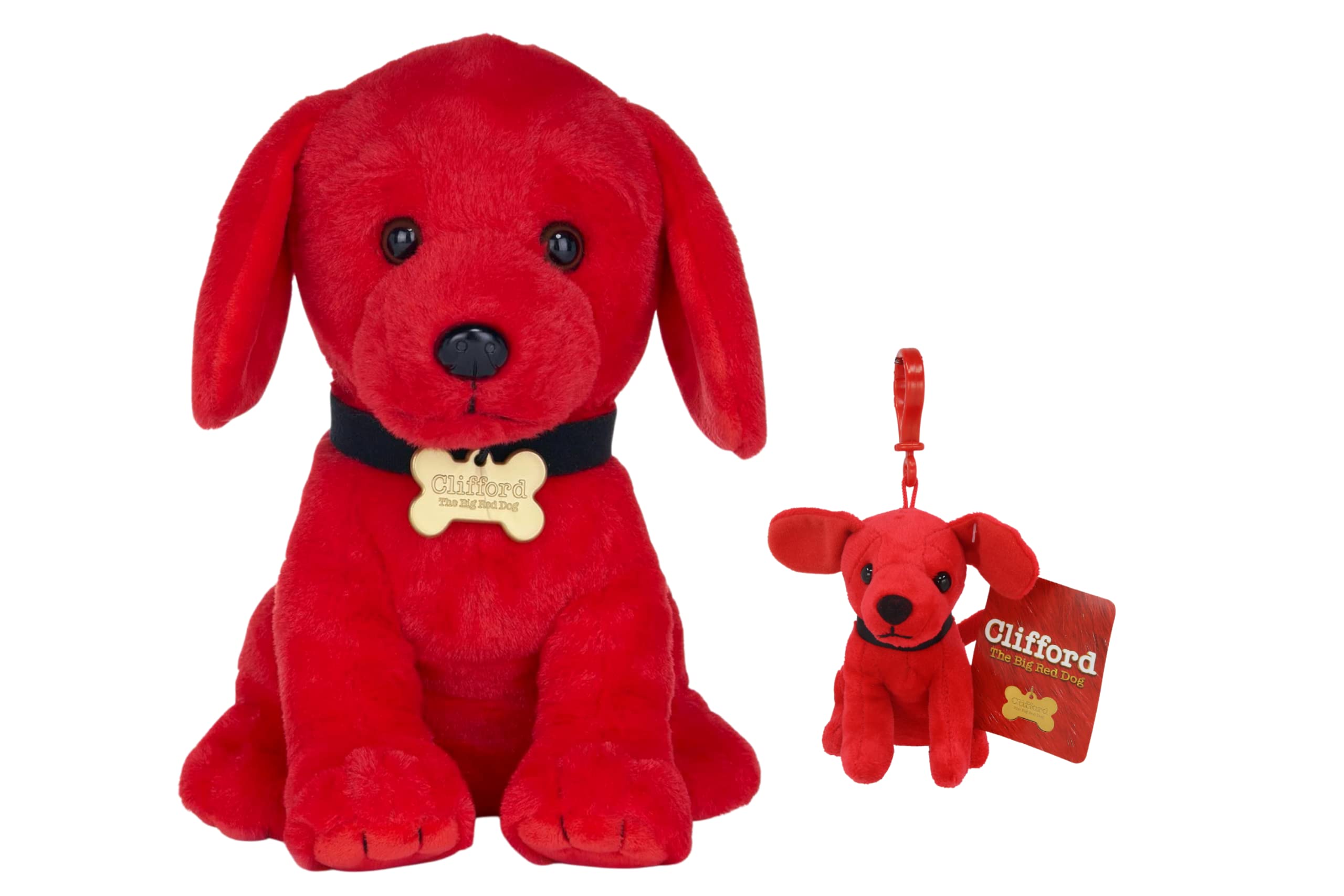 Toptoys2u Bargain BundlesClifford The Big Red Dog Super Soft Gift Quality Plush 10" 25cm Clifford & 4" 10cm Bag Clip Twin Pack