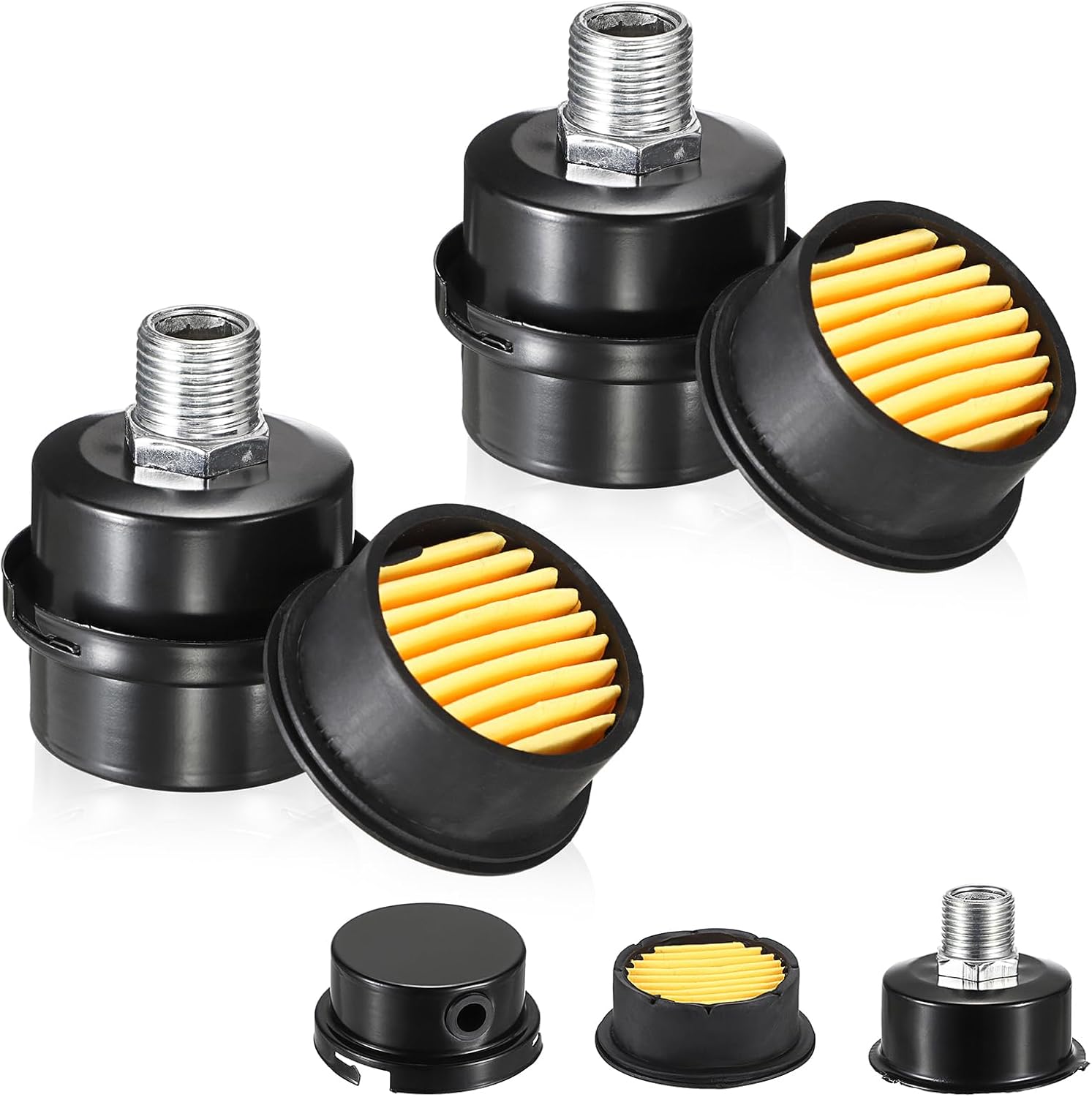 OwnMy 2 Set Air Compressor Silencer with 2 Air Compressor Silencer Intake Filters Replacement Parts, 1/2" Thread 20mm Metal Sound Muffler Noise Muffler Filter Kit for Oil-Less Air Compressors