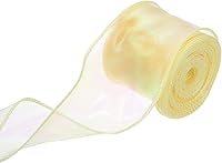 Vista 73 de MECCANIXITY Cinta de Organza Transparente con Alambre Brillante de 2 3/8" de Ancho, Cintas de Gasa Iridiscente Pastel de 3 Yardas Color Beige