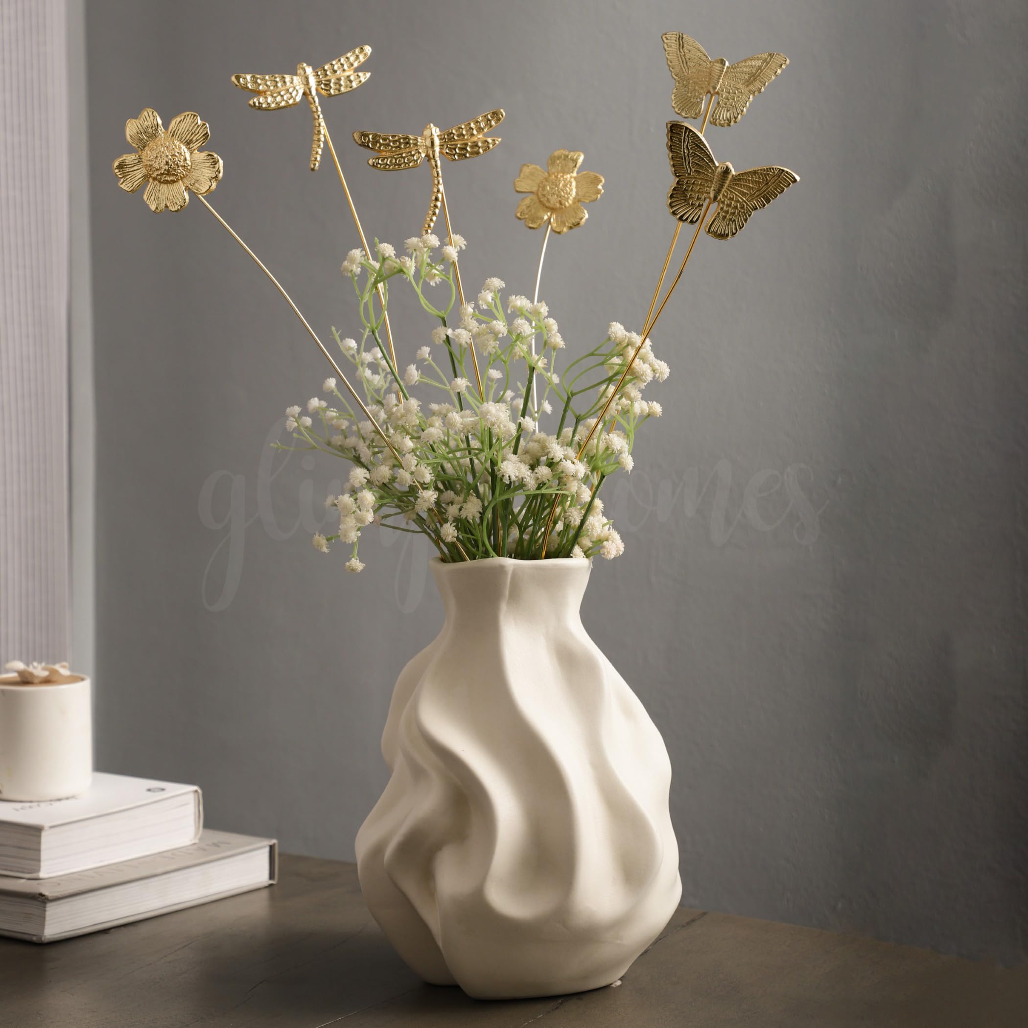 Buy Glimpse Homes Golden Fluttering Blooms Metal Sticks Vase