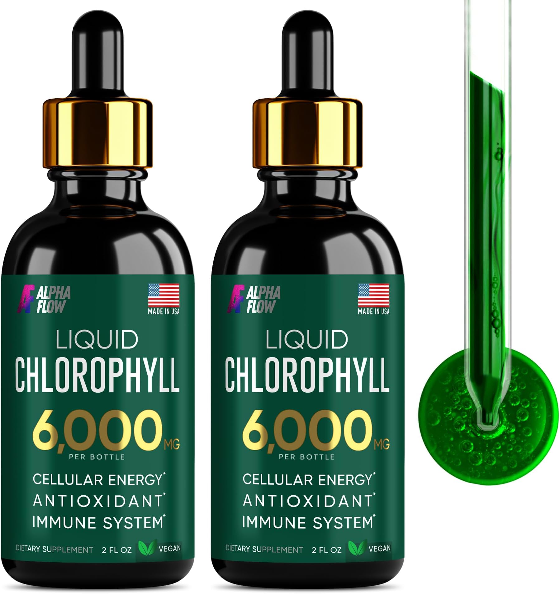 [2 Pack] Chlorophyll Liquid Drops 6000MG – Natural Liquid Chlorophyll Drops for Detox, Energy, Skin – Internal Deodorant – Vegan Chlorophyll Liquid Drops for Kids & Adults – US-made, Non-GMO - 4 Fl Oz