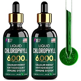 [2 Pack] Chlorophyll Liquid Drops 6000MG - Natural Liquid Chlorophyll Drops for Detox, Energy, Skin - Internal Deodorant - Vegan Chlorophyll Liquid Drops for Kids & Adults - US-made, Non-GMO - 4 Fl Oz