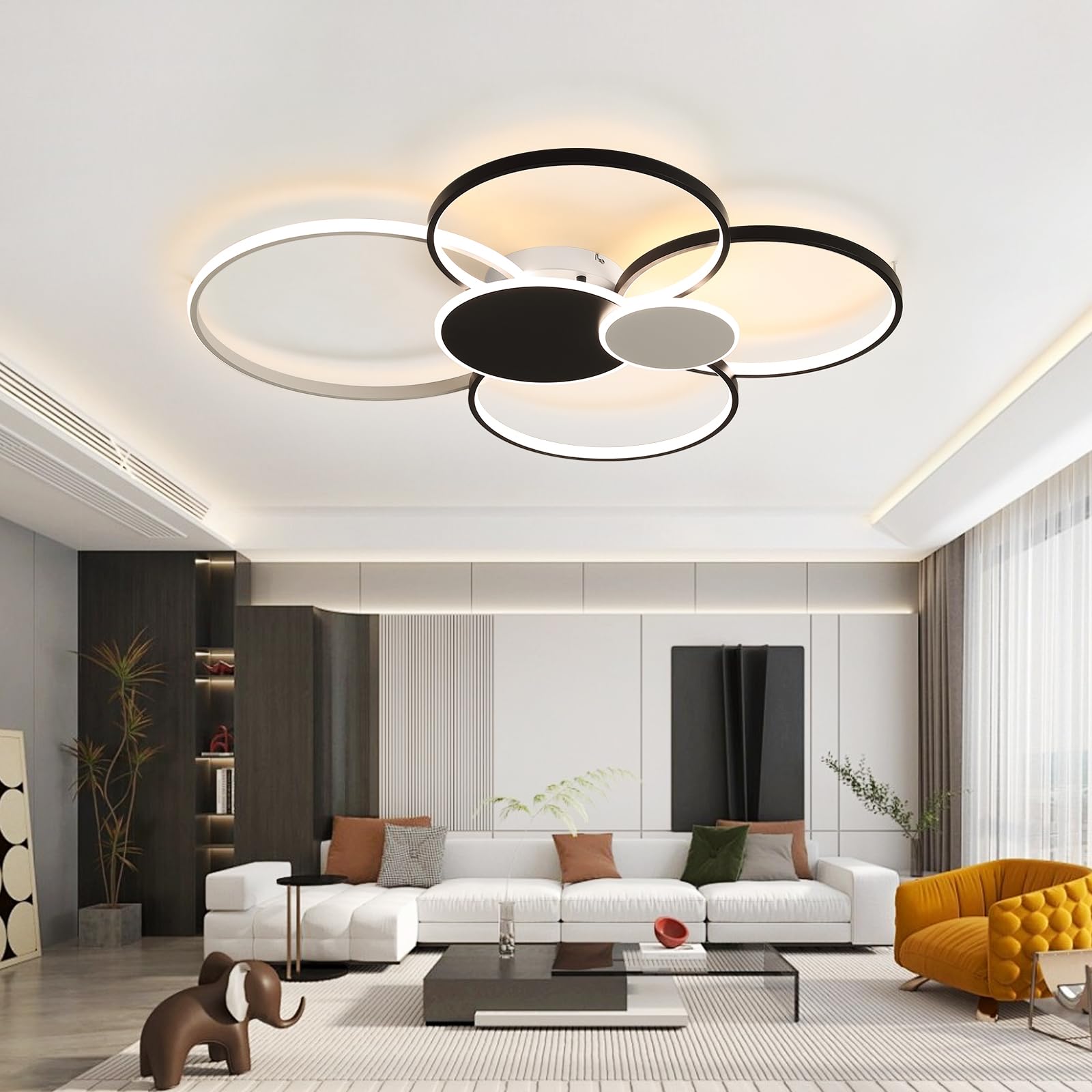 Plafondlamp Moderne LED Dimbare Zwarte Ring Plafondlamp Met Afstandsbediening Verlichting Voor Slaapkamer Woonkamer Keuken Eetkamer Hal Hangerlicht (6 Ring/100cm/105W