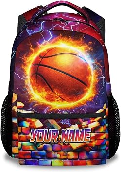Personalized Basketball Backpack for Boys - Custom Name Kids School Bag for Student Athlete, 17 Inch Large Capacity Bookbag