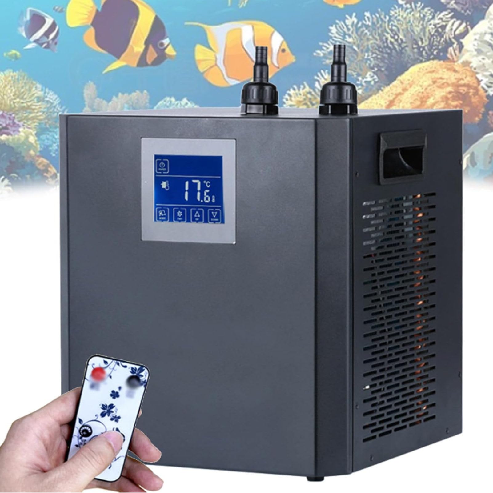 Hydravex Quiet Aquarium Chiller, 1/3HP Water Cooler Refrigeration Compressor Home Use Fish Coral Shrimp with Pump, Remote Control and Pipe Water Chiller for Shrimp Aquarium