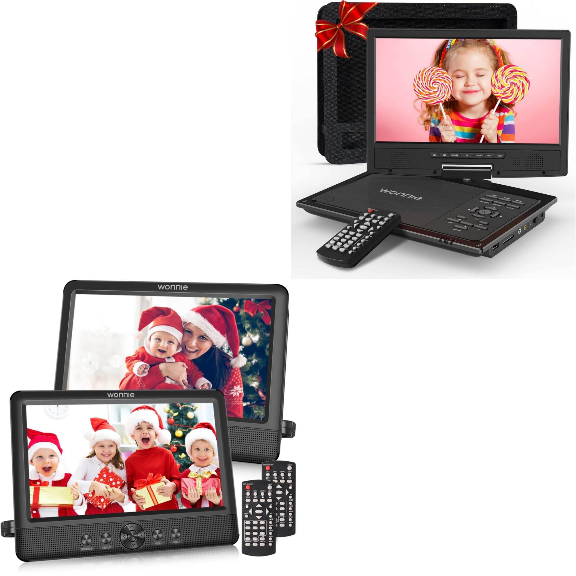 10.5" Two Car DVD Players + 12.5" Portable DVD Player with 10.5" Swivel Screen Bundle