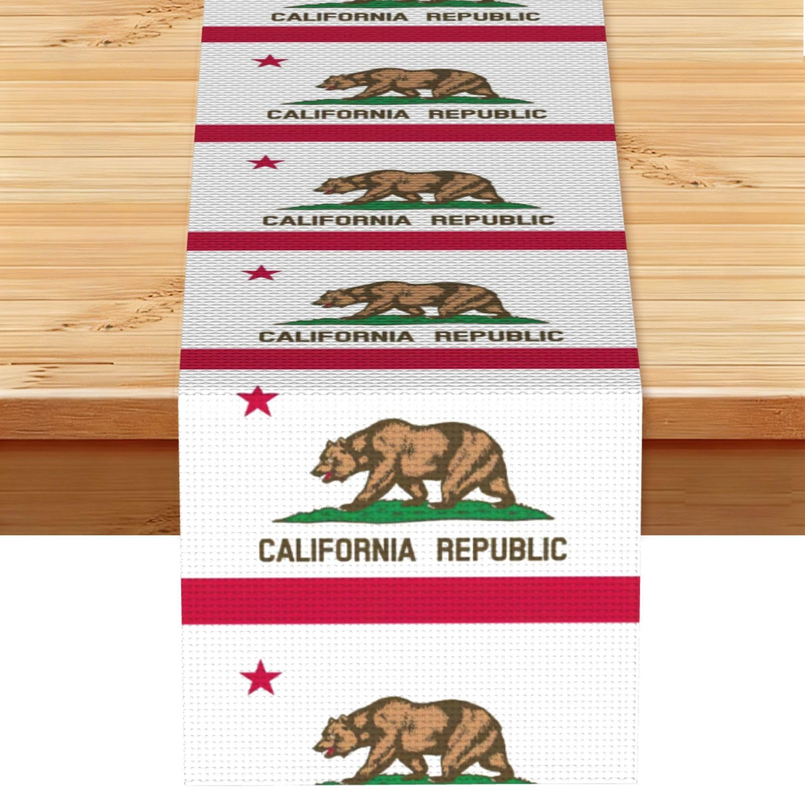 California state flag Printed Table Runner 13 x 72, Wrinkle Resistant Decor for Dining Table Coffee Table Fireplace