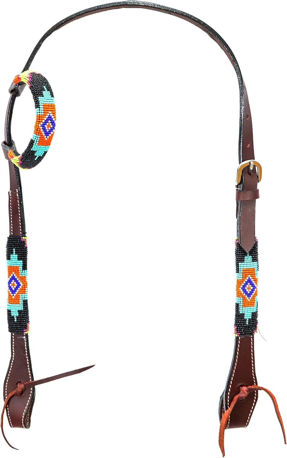RAJ INTERNATIONAL 2 Piece Beaded Cross Single Ear Headstall & Reins Western Premium Leather Hand Carved Tooled Equestrian Tack (Beaded w/Cross Design_01) : Sports & Outdoors