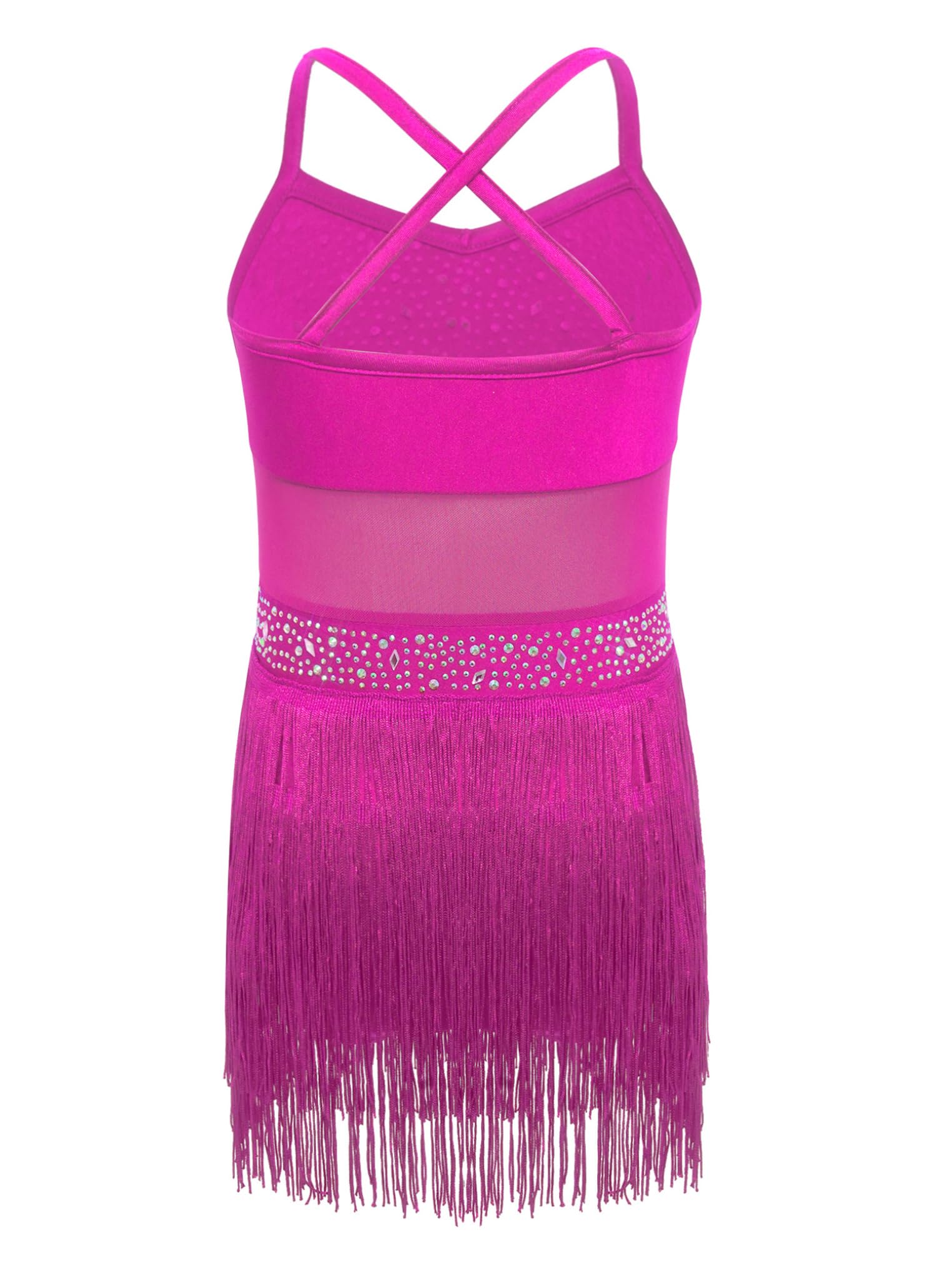Abito da Ballo Latino Americano Bambina con Nappa Paillettes Body Danza Classica Moterna Leotards da Balletto Senza Manica Costume Samba Rumba Salsa