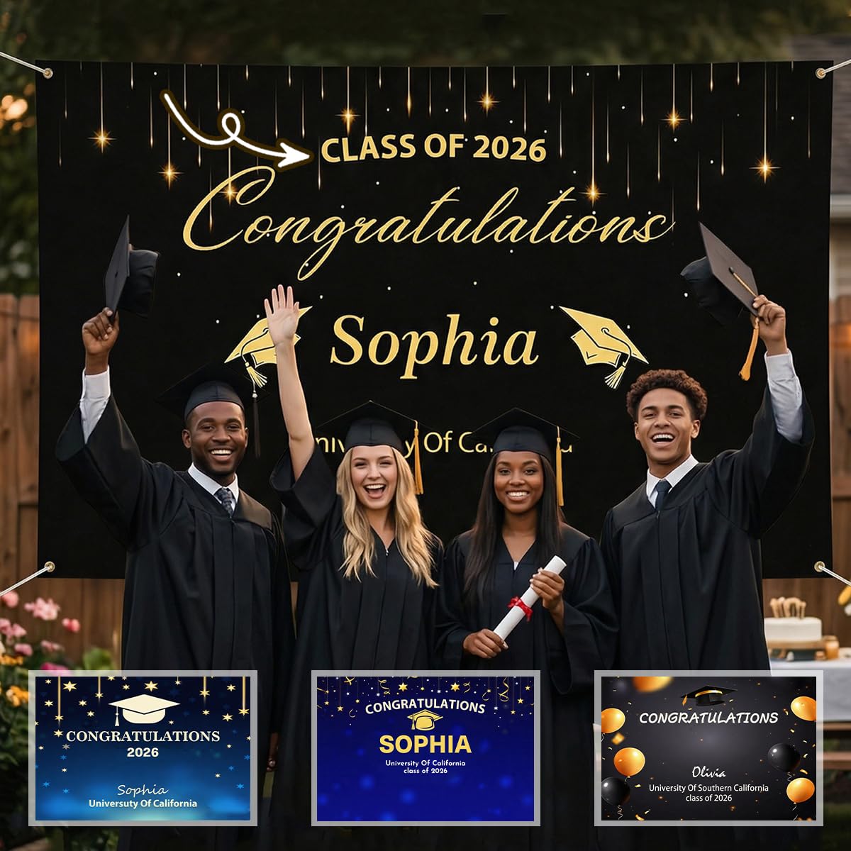 Personalized Graduation Banners Custom Photo Name Banner, Class of 2026 Party Decorations, Customised Backdrop for School College Nursery Graduation, Can be Used as Graduation Decorations — image 1