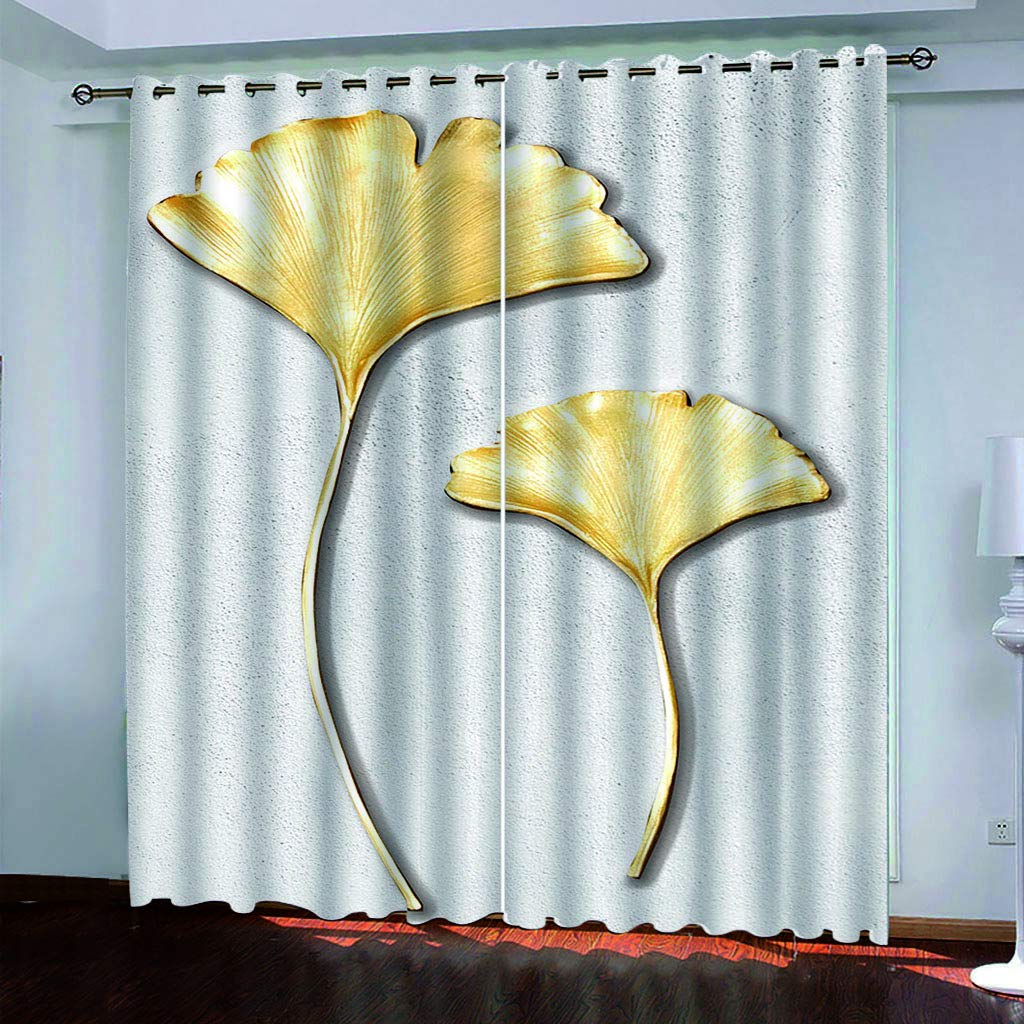 Maynuo Girls Golden Curtains For Bedroom 3D Simple Leaves Eyelet Top Curtain For 62X78inch Kids Window Treatments For Home Decoration Thermal
