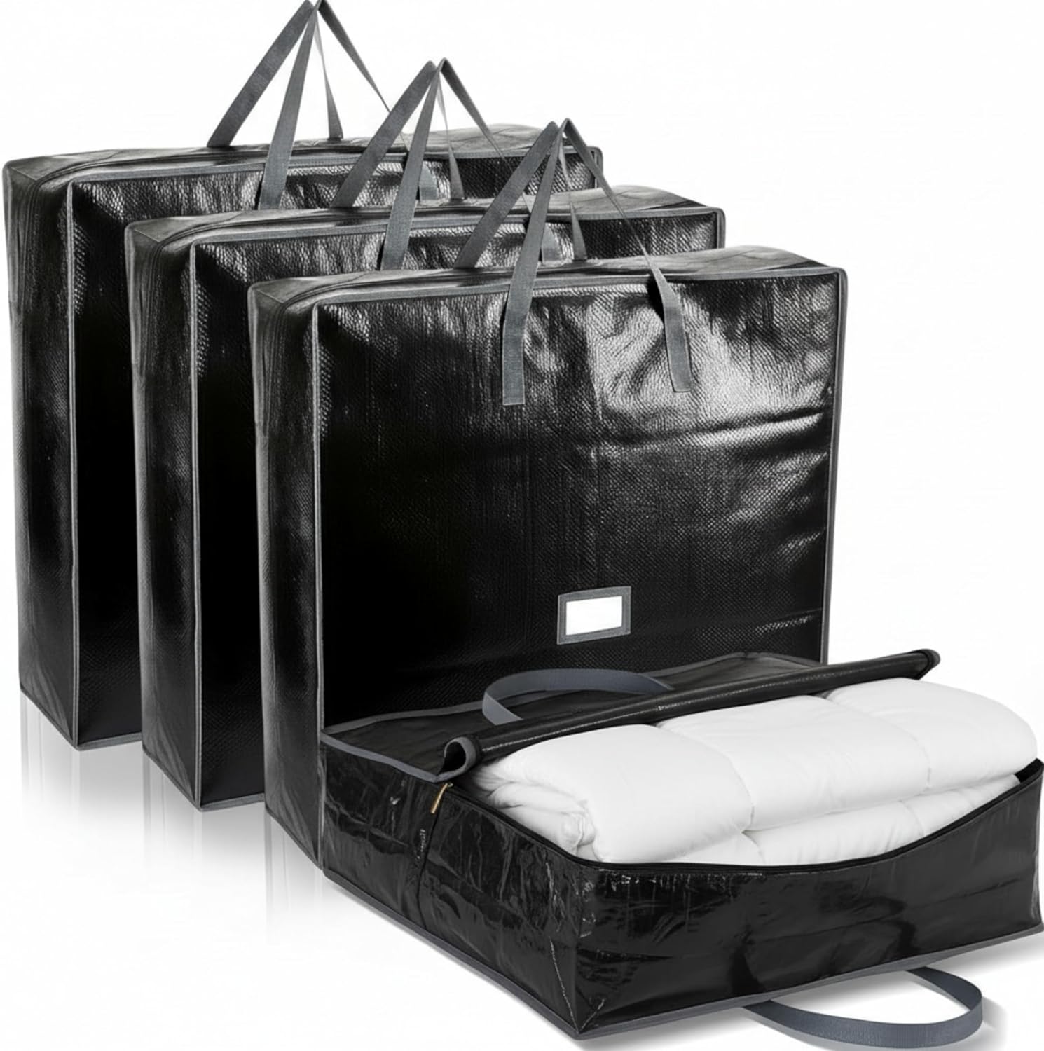 SATINIOR 4 Pack Wreath Storage Clothes Blanket 24 Inch Foldable Moving Storage Bags with Handles Double Zipper Large Square Closet Organizers and Containers for Bedding Duvet Comforter (PE)