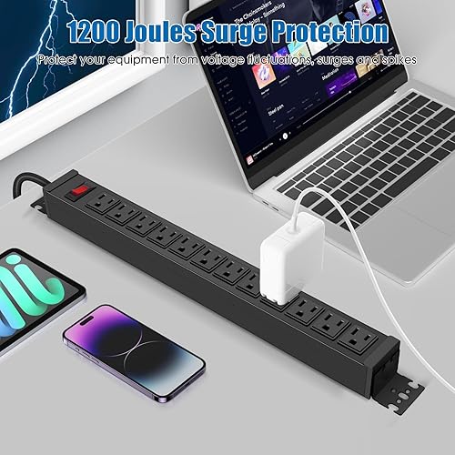 Miniatura 7 de HHSOET Regleta de alimentación giratoria de montaje en pared, protector de sobretensiones de montaje en pared de 12 tomas, tira de salida de metal