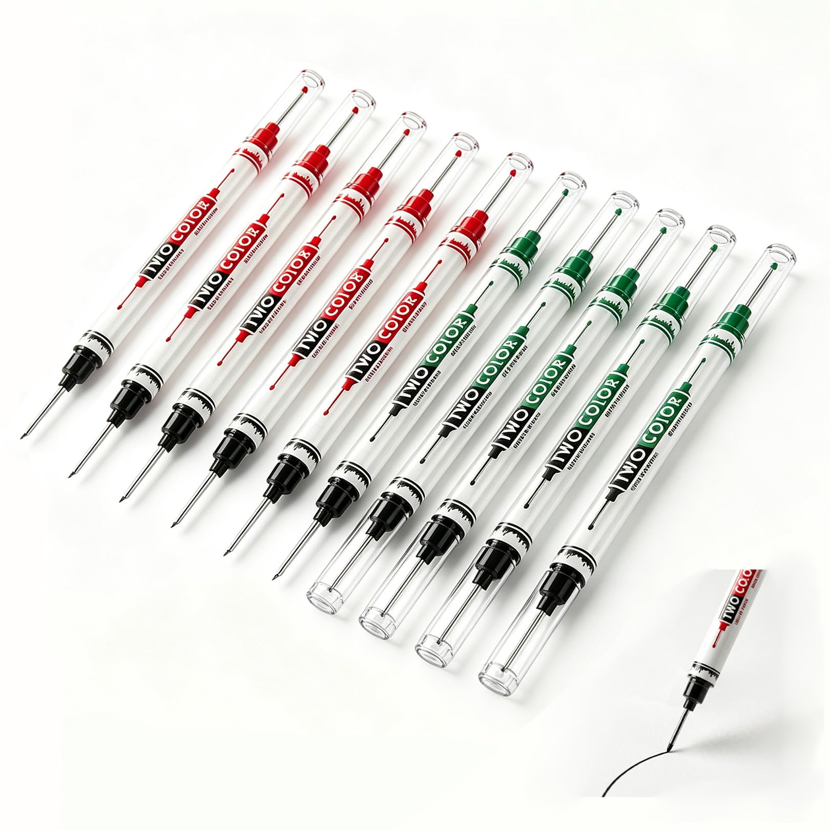 couduan Long Nib Marker Pen,Permanent Deep Hole Marker Pens,Construction Drill Hole Marking Pen,Multi-Purpose Waterproof Colorful Marking Carpenter for Builders Woodworking (10PCS Black Green Red)