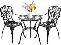 Vista 12 de Juego de 3 piezas de bistró para patio al aire libre, juego de mesa de bistró resistente a la oxidación con agujero para sombrilla, juego de mesa