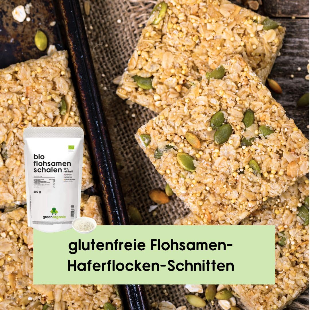 Bio Psyllium Husks 99% pureté, Qualité supérieure, faible teneur en glucides, sans gluten, vegan, riche en fibres, Superfood, Biologique, 500g sac