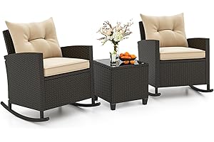 Tangkula 3 Piece Rattan Rocking Chair Outdoor Set
