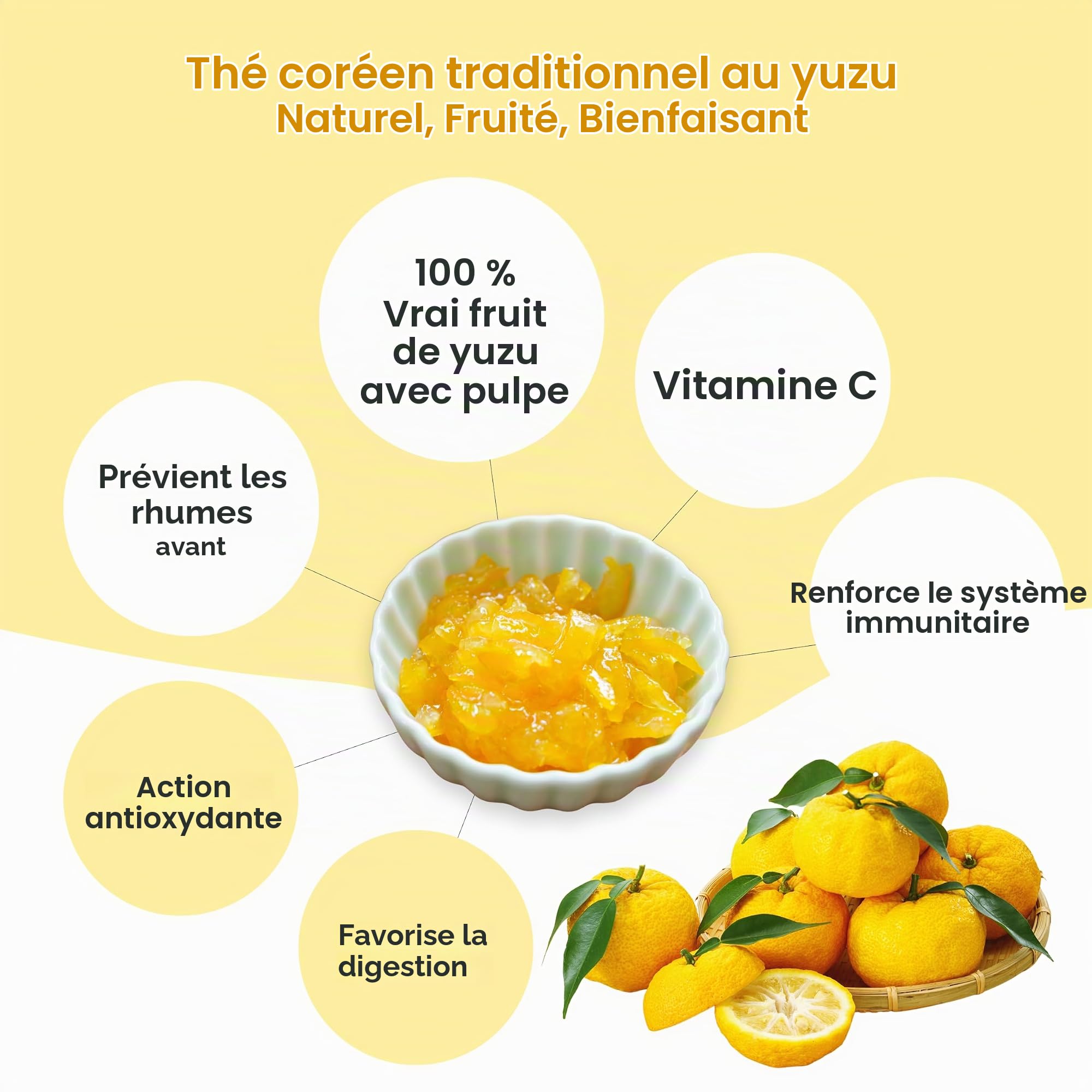 EasyCookAsia Boisson Coréenne – Thé au Yuzu | Fruité, sucré & citronné | Avec vitamine C | Pour boissons chaudes, limonades, cocktails & desserts | Découvrez la tradition asiatique (1kg)
