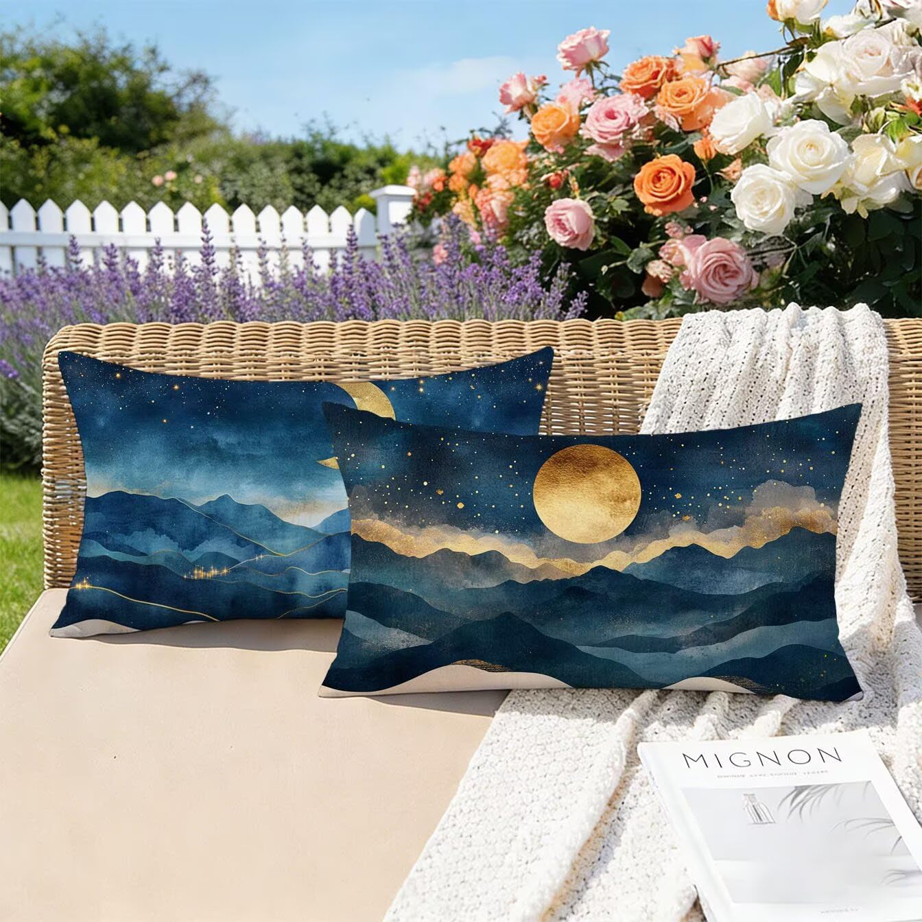 Cojines Sofa Luna, Funda Cojin 60x120 Terciopelo Juego de 2 Cojines Exterior Impermeable, Azul Marino Funda Almohada, Fundas Cojin para Decorativos Salon Dormitorio Sofá Balcones Jardin k-910