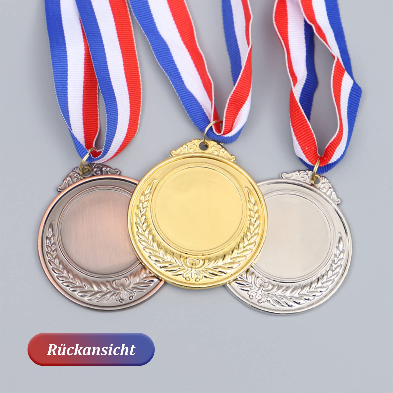 VEGCOO 6 Pezzi Medaglie Premiazioni Metallo, Medaglie per Bambini Medaglie Dorate Argento Bronzo, Winner Medaglie Bambini con Nastri al Collo per Feste di Giorno di Sport Scolastico Concorsi