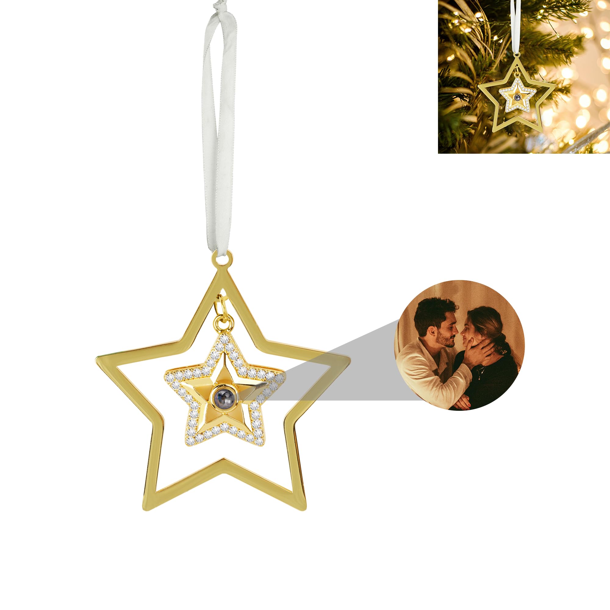 Copos de nieve foto ornamento para árbol de Navidad, colgante de copos de nieve con imagen en el interior, Proyección de imagen personalizada Decoración de Navidad Adorno de árbol de Navidad para