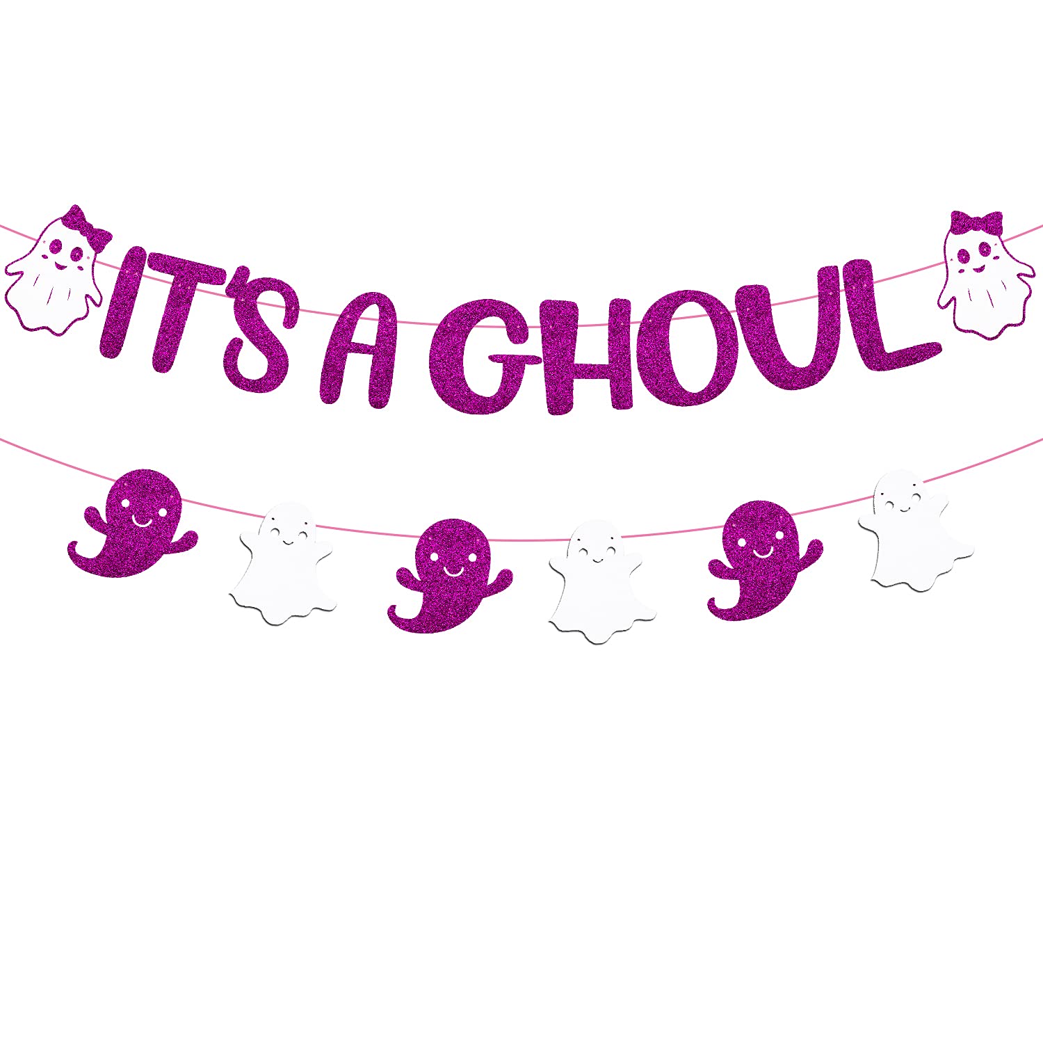 It’s A Ghoul Banner Halloween Ghost Theme for Boo-y or Ghoul Gender Reveal Boy or Girl Blue or Pink He or She What Will the Little Monster Be Baby Shower Party Supplies Glitter Decoration