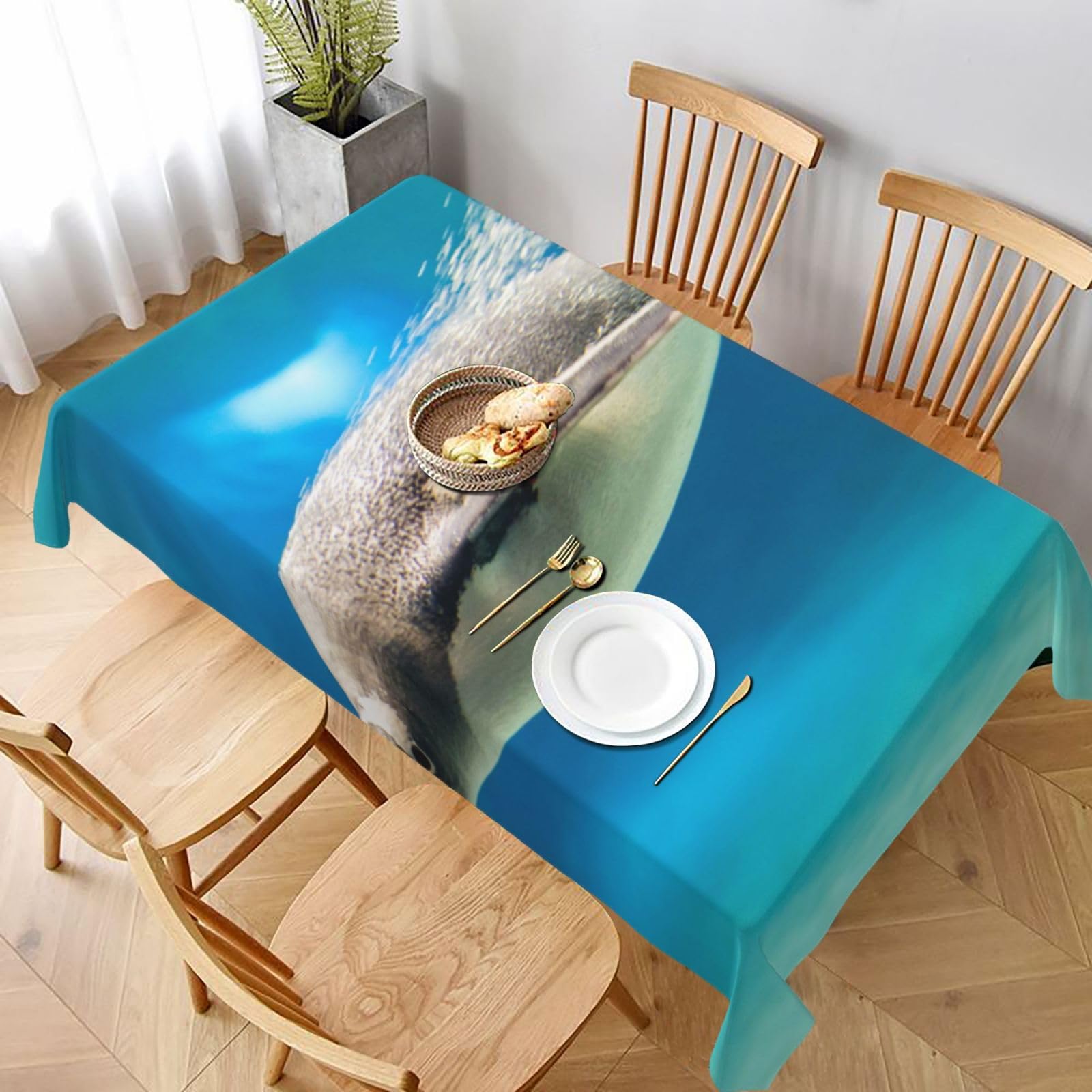 BNVSADC Swimming Penguin Printed Rectangle Tablecloth 228x152 CM, Water Resistant Polyester Table Cloth Decorative Fabric Table Covers for Kitchen Dining Table Parties Camping