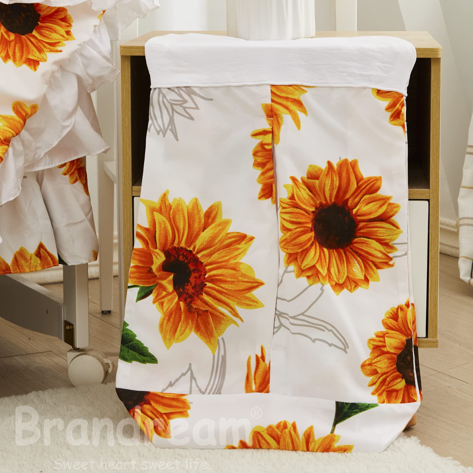 Brandream Ropa de cama para guardería, ropa de cama floral para bebé, color amarillo y blanco, juego de manta para cuna, girasol, sábana bajera bohemia, 6 piezas