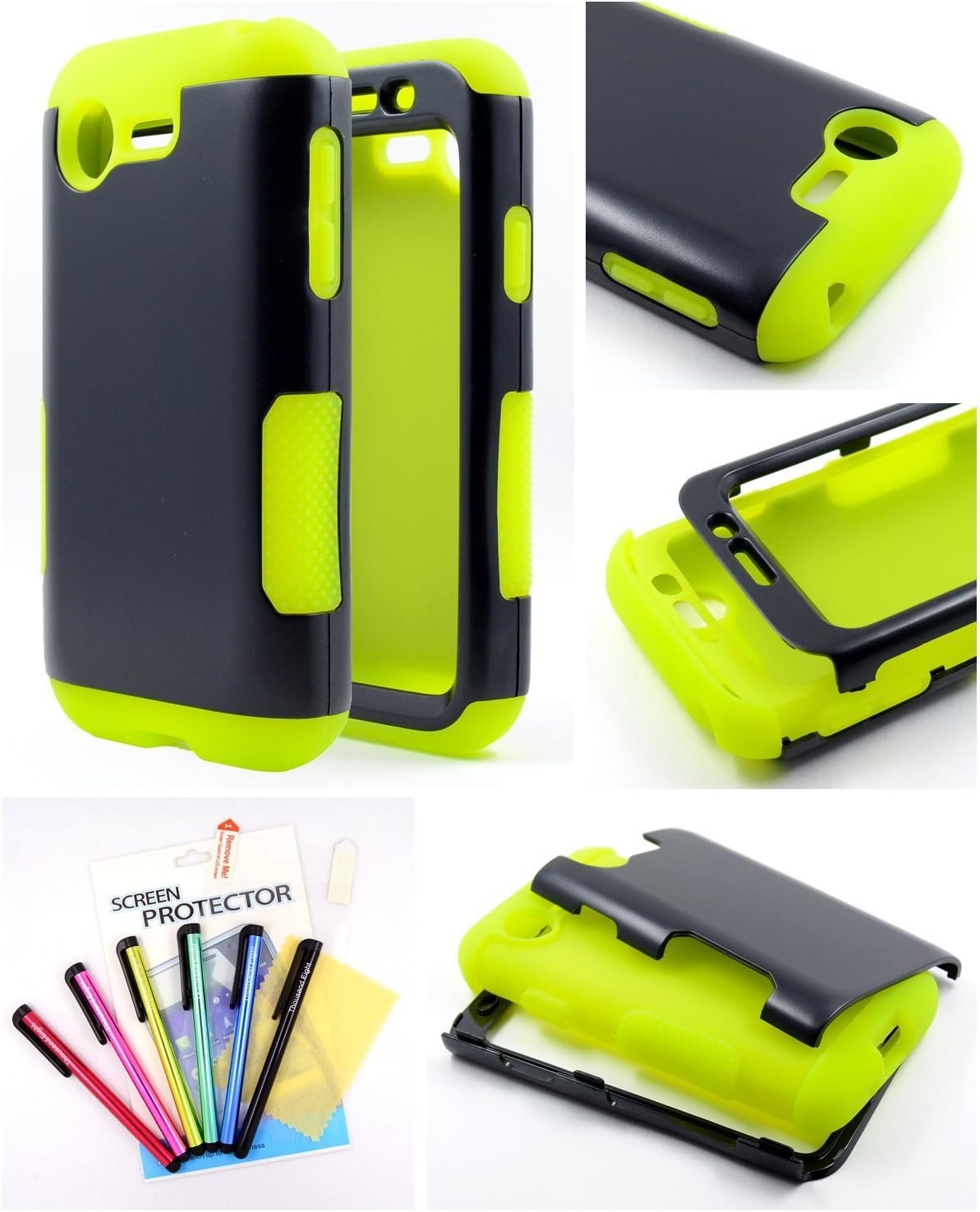 Thousand Eight(TM) for LG Optimus Fuel L34C / Zone 2 - Hybrid Gel Flip Cover Case + [LCD Screen Protector Shield(Ultra Clear)+Touch Screen Stylus] (Infuse Prime Green)